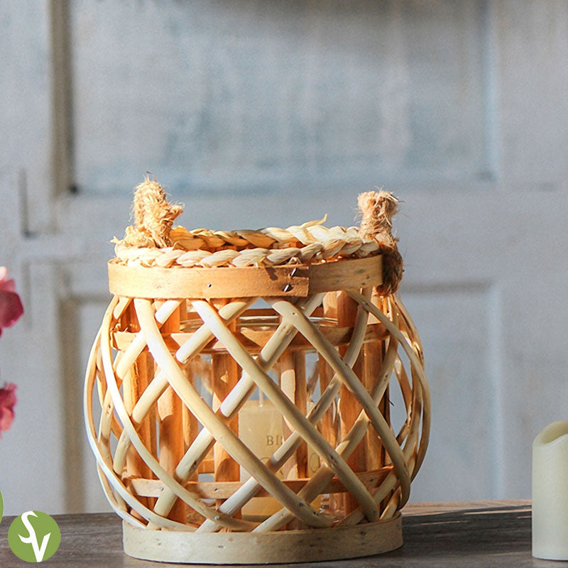 Handwoven Straw Lantern - Boho Home Decor or Outdoor Lighting