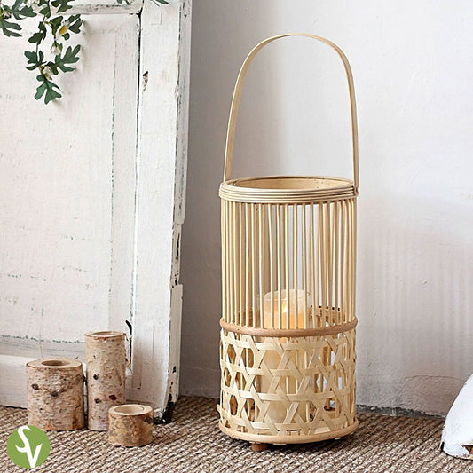 Handwoven Straw Lantern - Boho Home Decor or Outdoor Lighting
