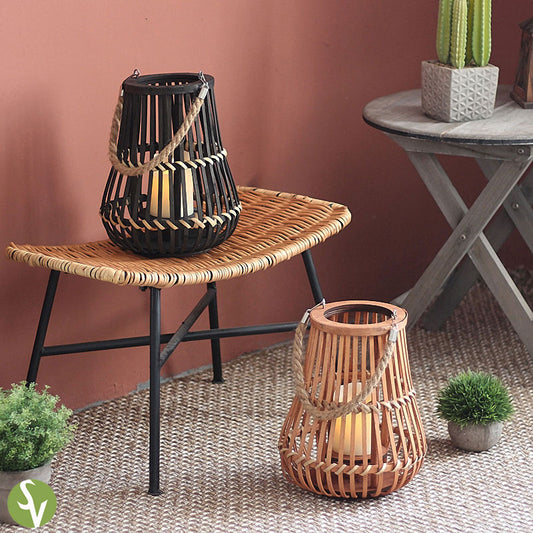 Handwoven Straw Lantern - Boho Home Decor or Outdoor Lighting