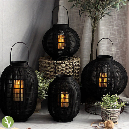 Handwoven Straw Lantern - Boho Home Decor or Outdoor Lighting