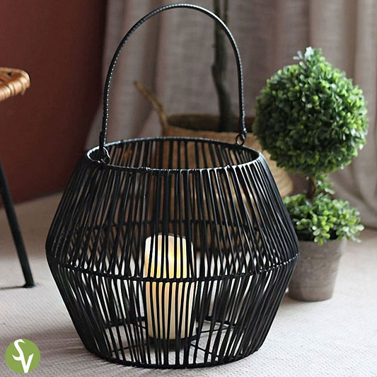 Handwoven Straw Lantern - Boho Home Decor or Outdoor Lighting