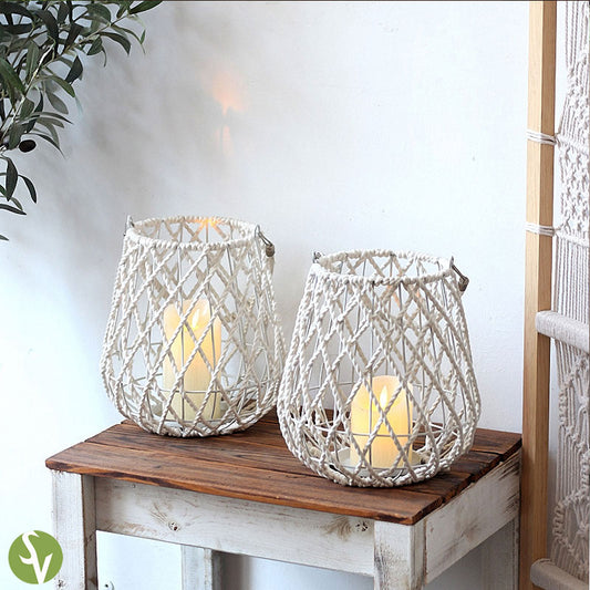 Handwoven Straw Lantern - Boho Home Decor or Outdoor Lighting