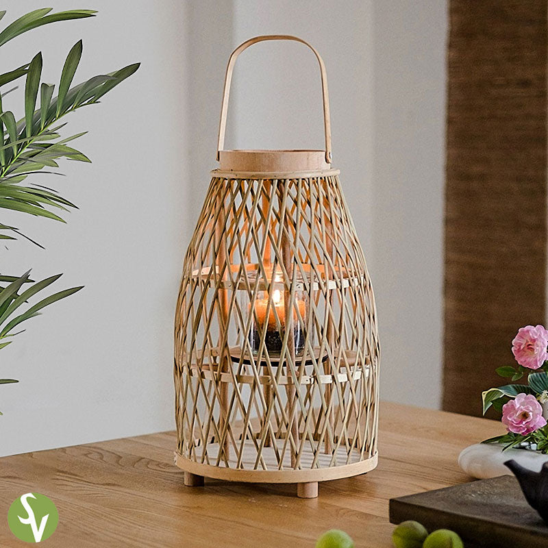 Handwoven Straw Lantern - Boho Home Decor or Outdoor Lighting