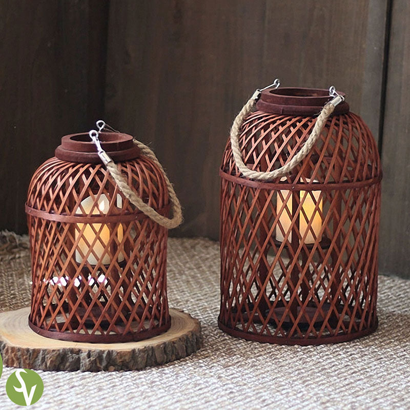 Handwoven Straw Lantern - Boho Home Decor or Outdoor Lighting