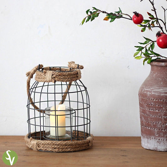 Handwoven Straw Lantern - Boho Home Decor or Outdoor Lighting