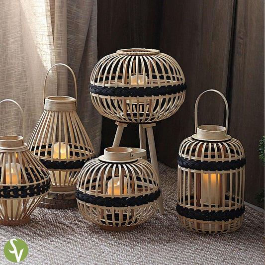 Handwoven Straw Lantern - Boho Home Decor or Outdoor Lighting