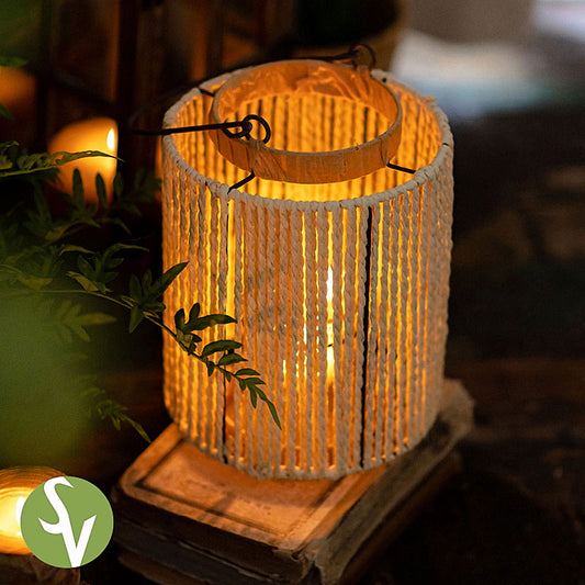 Handwoven Straw Lantern - Boho Home Decor or Outdoor Lighting