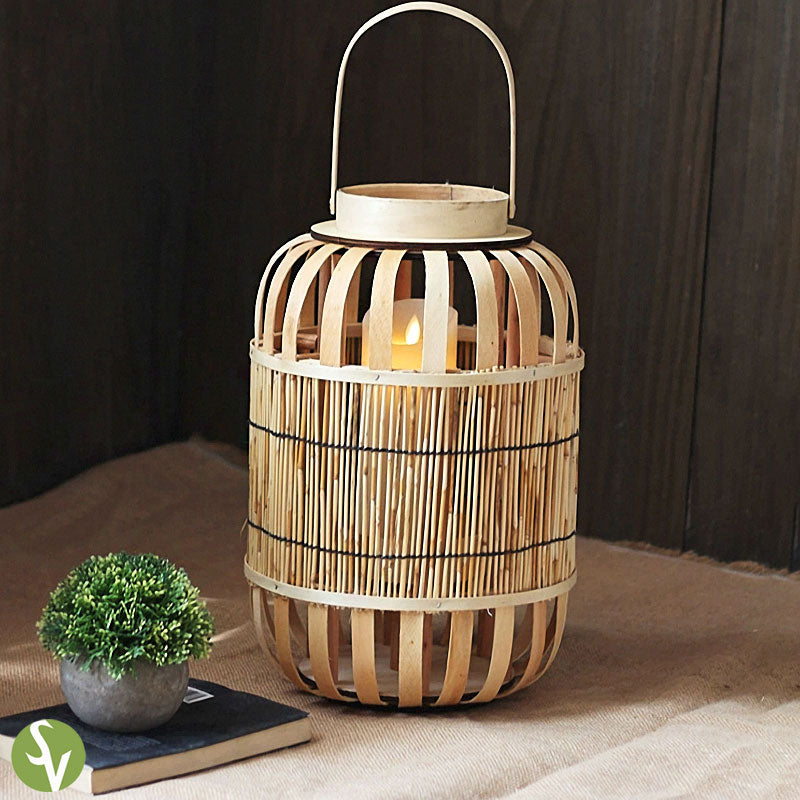 Handwoven Straw Lantern - Boho Home Decor or Outdoor Lighting