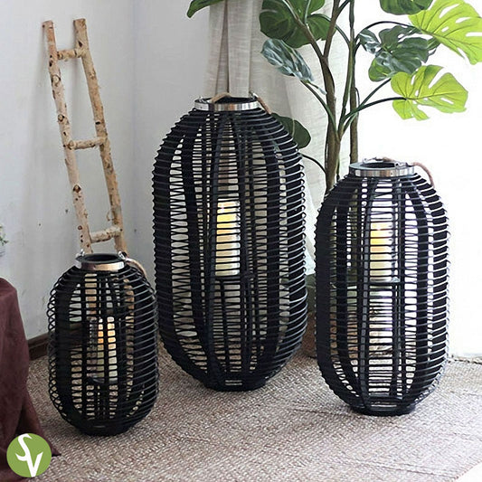 Handwoven Straw Lantern - Boho Home Decor or Outdoor Lighting