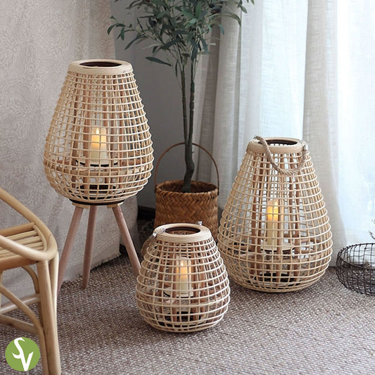 Handwoven Straw Lantern - Boho Home Decor or Outdoor Lighting