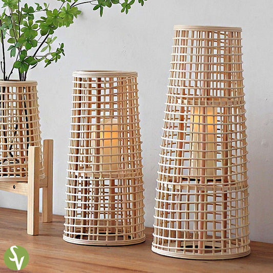 Handwoven Straw Lantern - Boho Home Decor or Outdoor Lighting