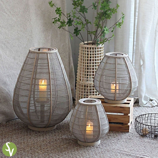 Handwoven Straw Lantern - Boho Home Decor or Outdoor Lighting