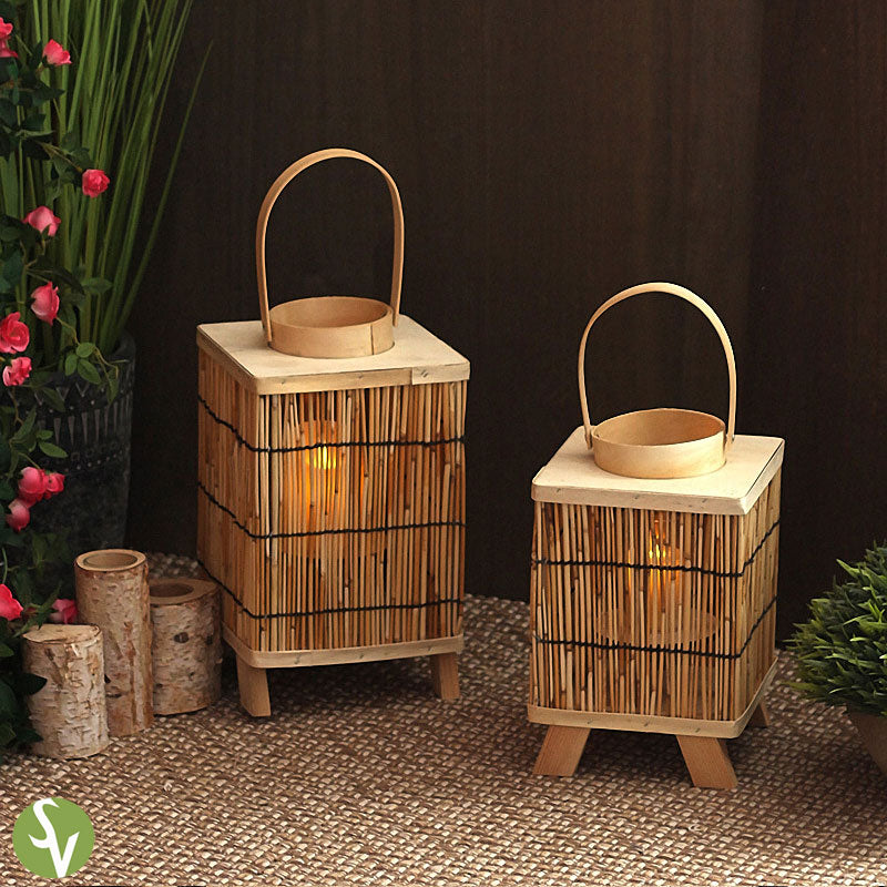Handwoven Straw Lantern - Boho Home Decor or Outdoor Lighting