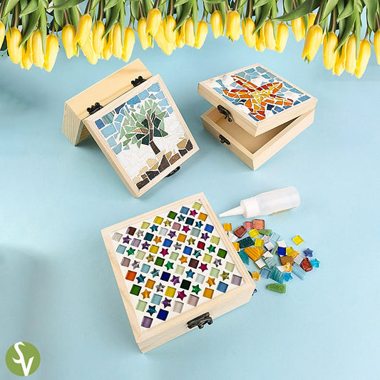 Colorful Mosaic Wooden Storage Box - Children's DIY Craft Kit