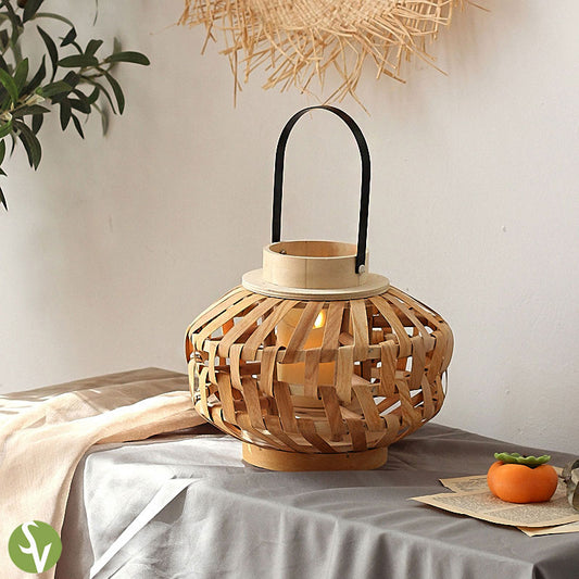 Handwoven Straw Lantern - Boho Home Decor or Outdoor Lighting