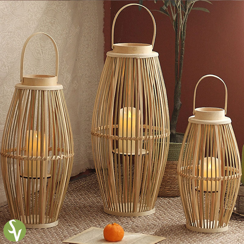 Handwoven Straw Lantern - Boho Home Decor or Outdoor Lighting