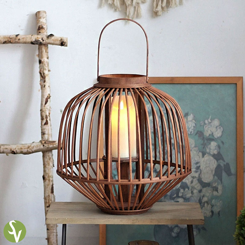 Handwoven Straw Lantern - Boho Home Decor or Outdoor Lighting