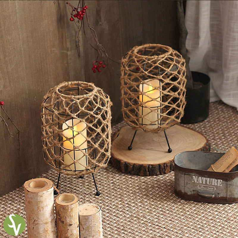 Handwoven Straw Lantern - Boho Home Decor or Outdoor Lighting