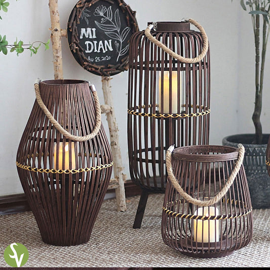Handwoven Straw Lantern - Boho Home Decor or Outdoor Lighting