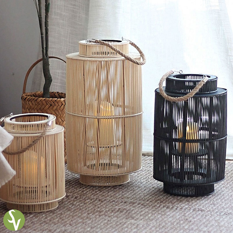 Handwoven Straw Lantern - Boho Home Decor or Outdoor Lighting
