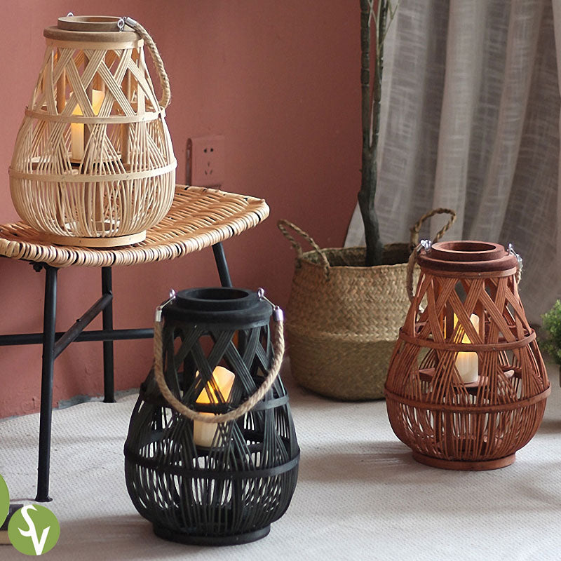 Handwoven Straw Lantern - Boho Home Decor or Outdoor Lighting