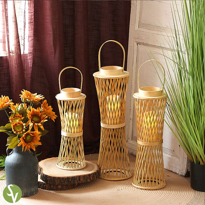 Handwoven Straw Lantern - Boho Home Decor or Outdoor Lighting