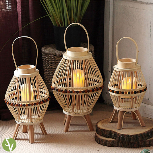Handwoven Straw Lantern - Boho Home Decor or Outdoor Lighting