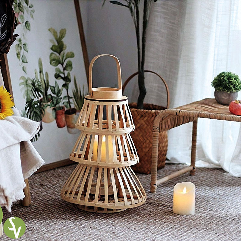 Handwoven Straw Lantern - Boho Home Decor or Outdoor Lighting