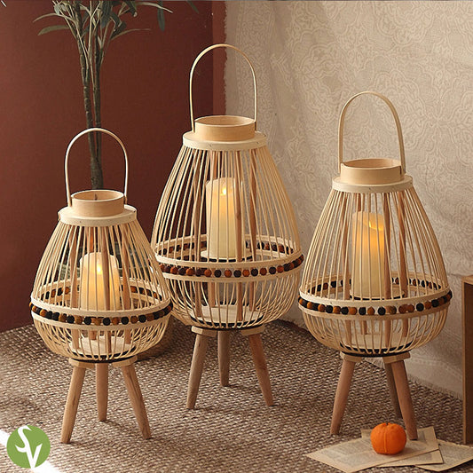 Handwoven Straw Lantern - Boho Home Decor or Outdoor Lighting