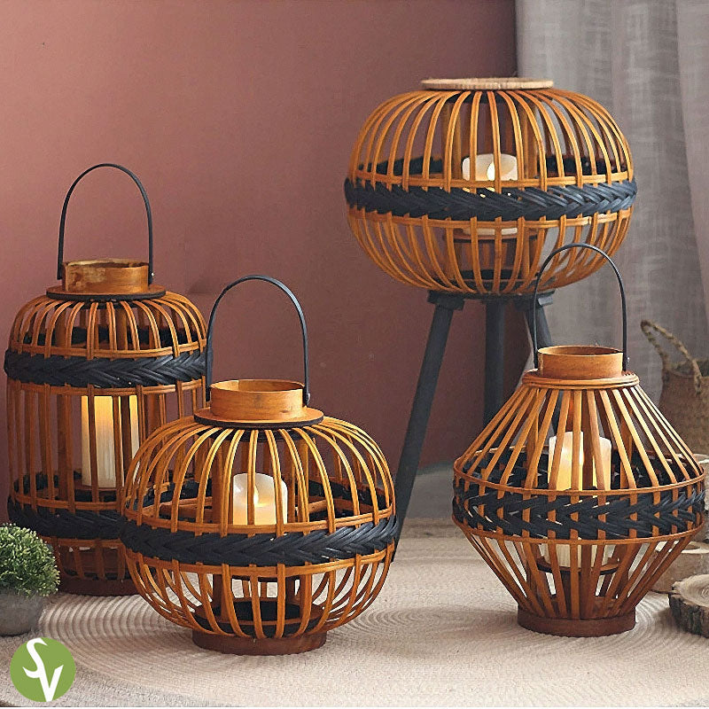 Handwoven Straw Lantern - Boho Home Decor or Outdoor Lighting