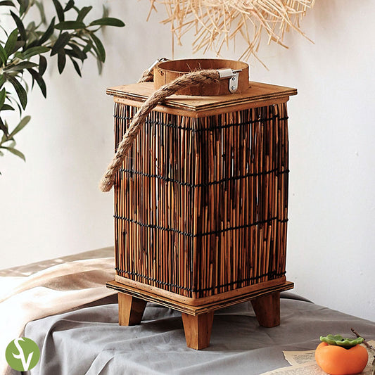 Handwoven Straw Lantern - Boho Home Decor or Outdoor Lighting