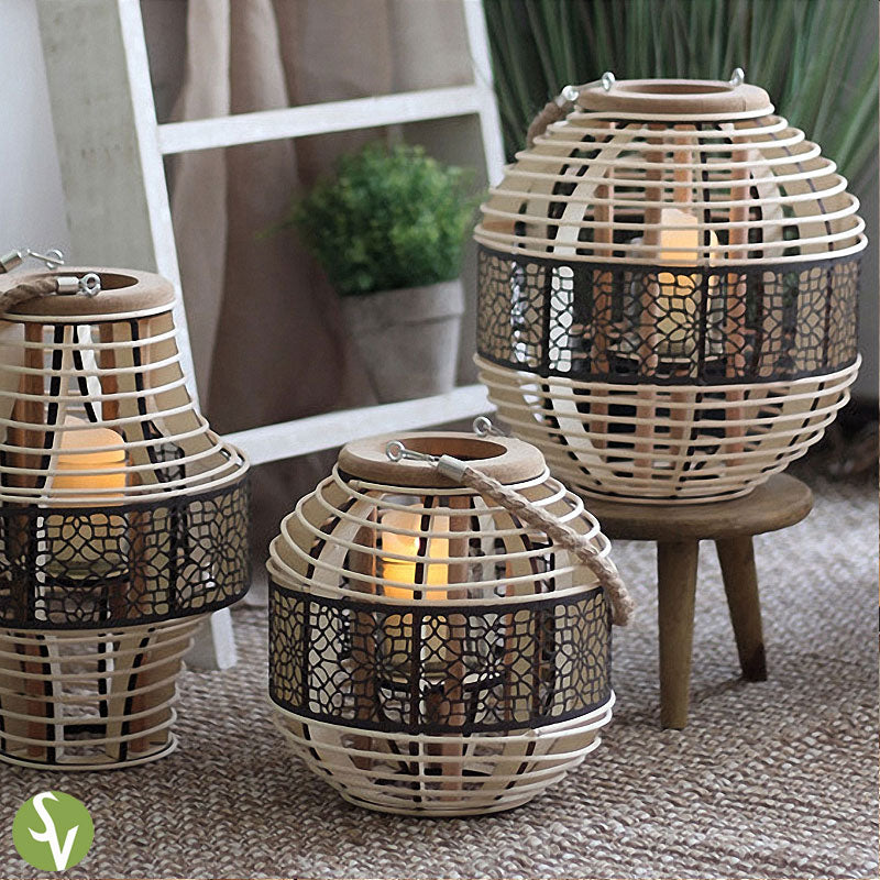 Handwoven Straw Lantern - Boho Home Decor or Outdoor Lighting