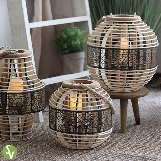 Handwoven Straw Lantern - Boho Home Decor or Outdoor Lighting