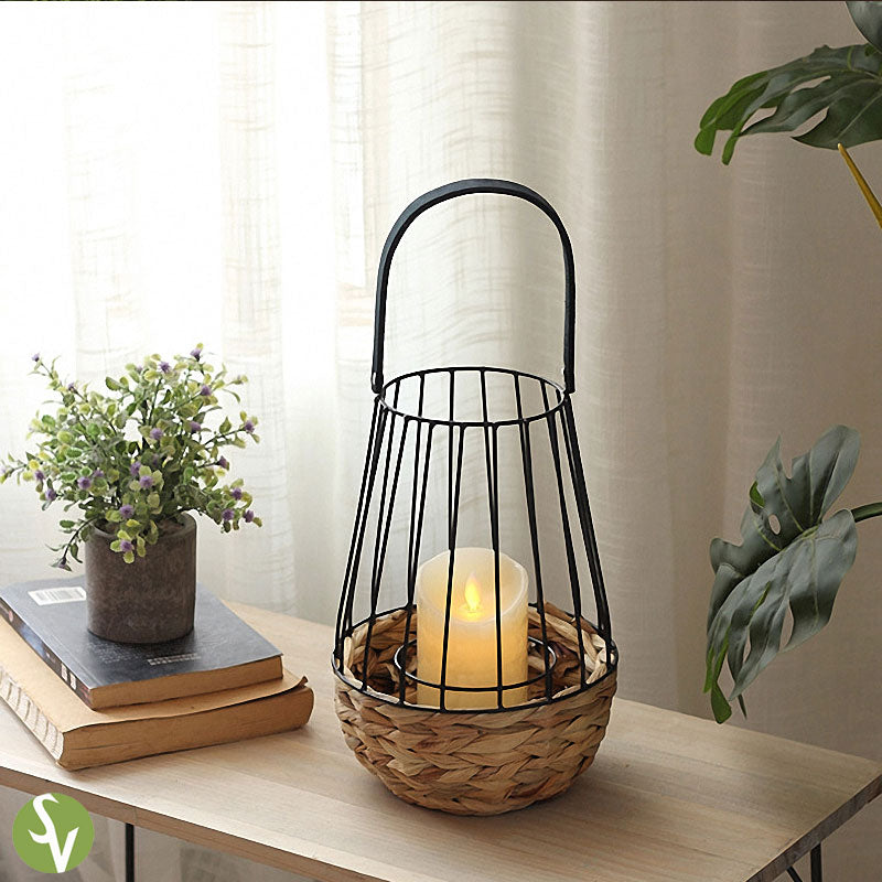 Handwoven Straw Lantern - Boho Home Decor or Outdoor Lighting