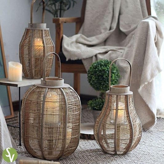 Handwoven Straw Lantern - Boho Home Decor or Outdoor Lighting