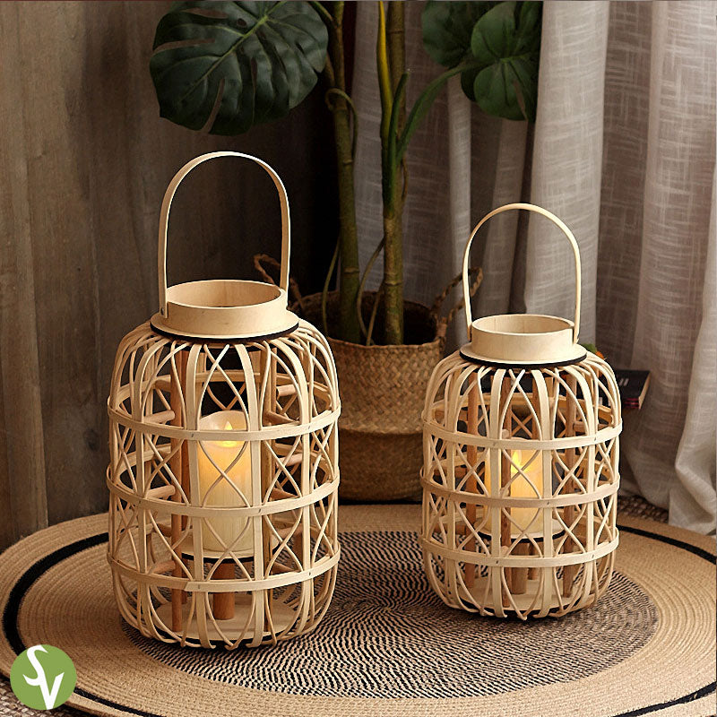 Handwoven Straw Lantern - Boho Home Decor or Outdoor Lighting