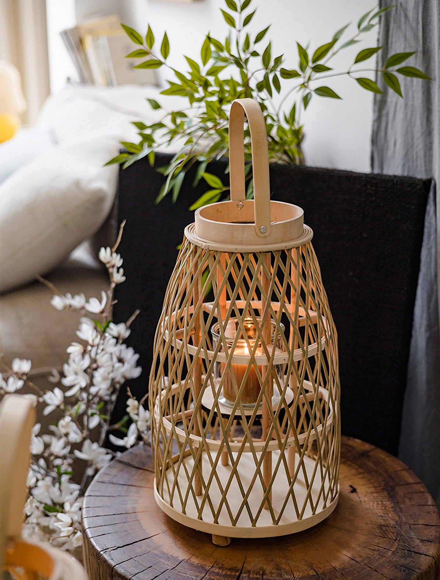 Handwoven Straw Lantern - Boho Home Decor or Outdoor Lighting