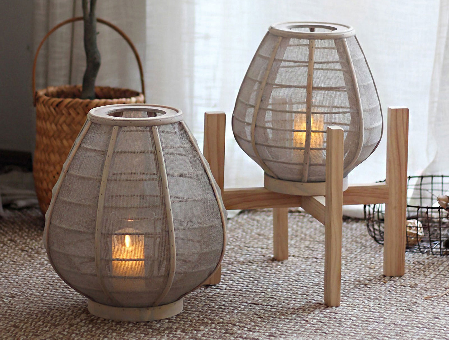 Handwoven Straw Lantern - Boho Home Decor or Outdoor Lighting