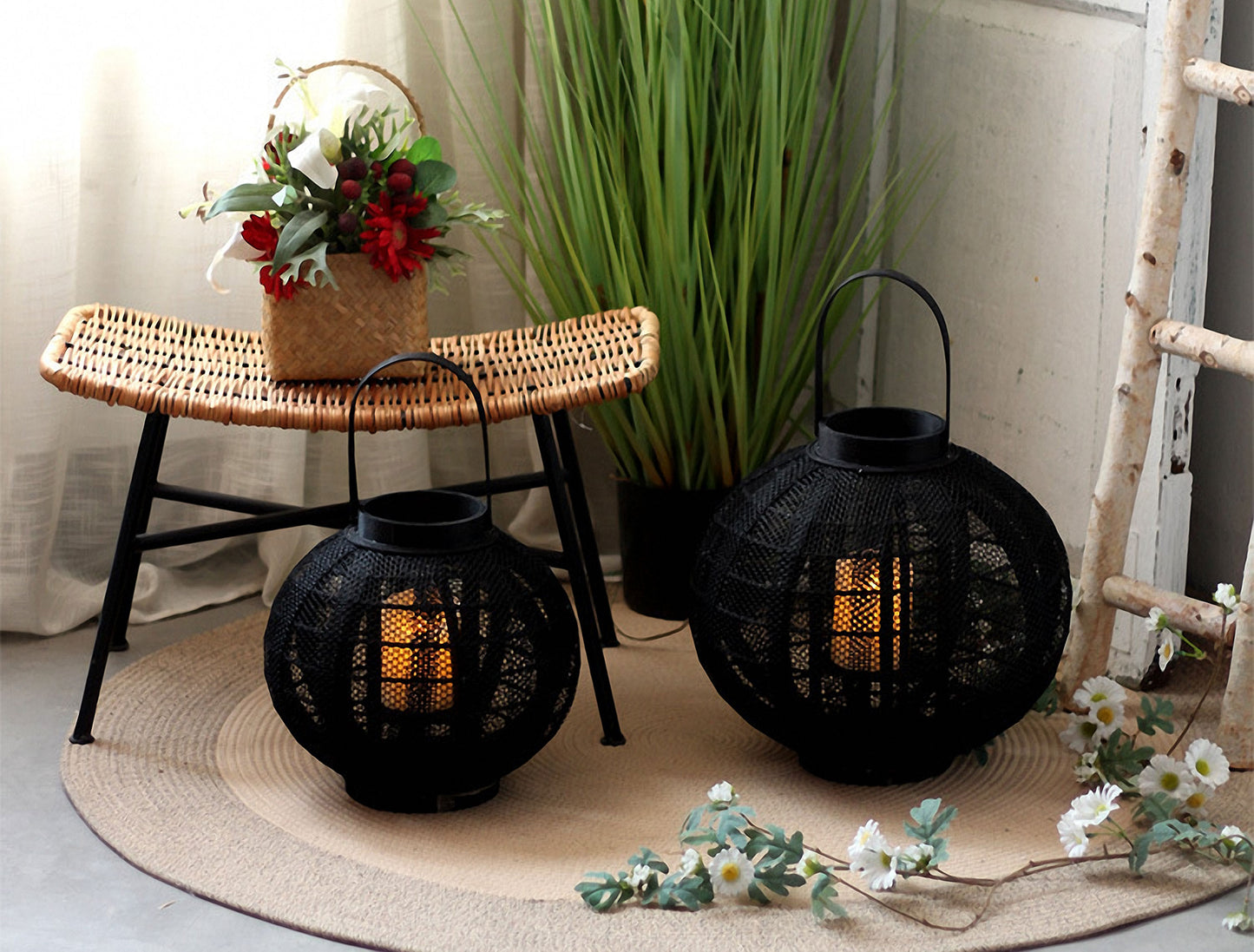 Handwoven Straw Lantern - Boho Home Decor or Outdoor Lighting