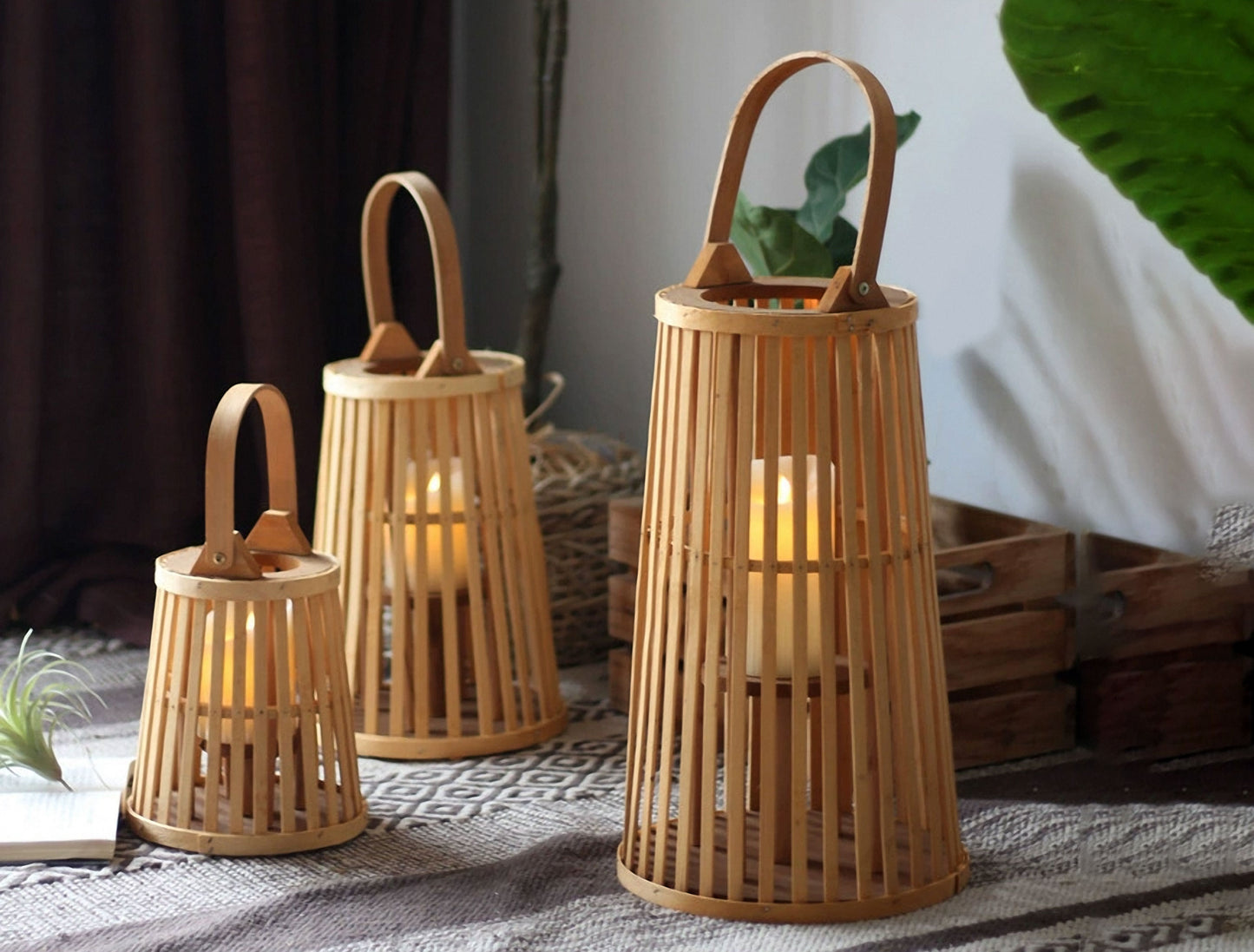 Handwoven Straw Lantern - Boho Home Decor or Outdoor Lighting