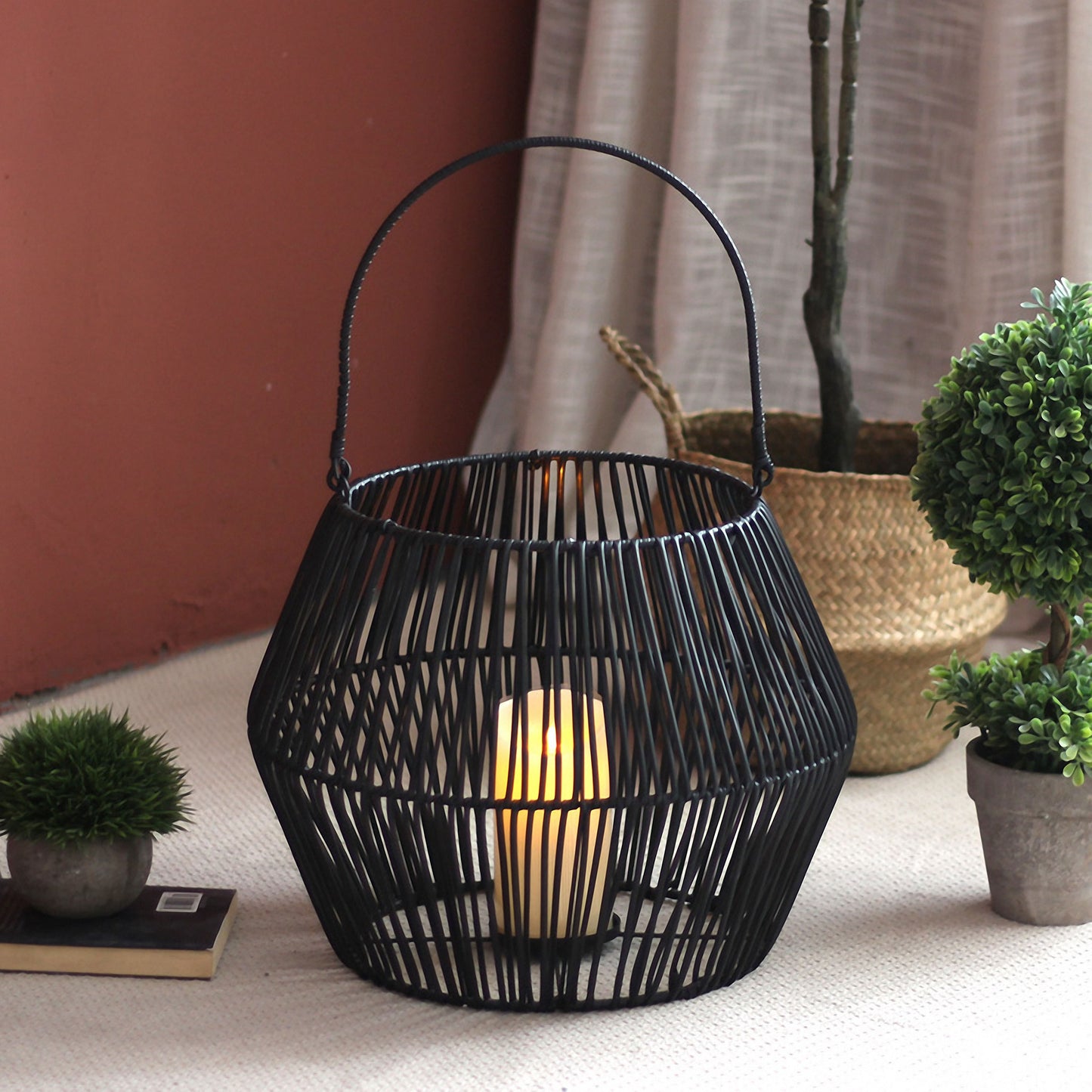 Handwoven Straw Lantern - Boho Home Decor or Outdoor Lighting