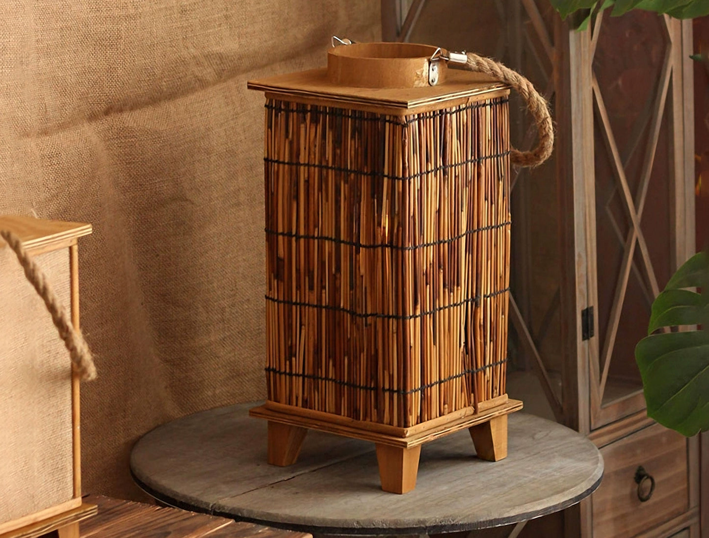 Handwoven Straw Lantern - Boho Home Decor or Outdoor Lighting
