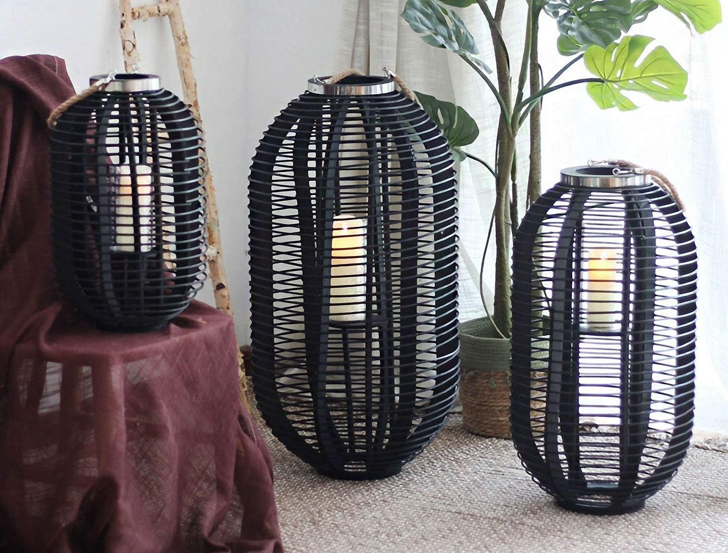 Handwoven Straw Lantern - Boho Home Decor or Outdoor Lighting