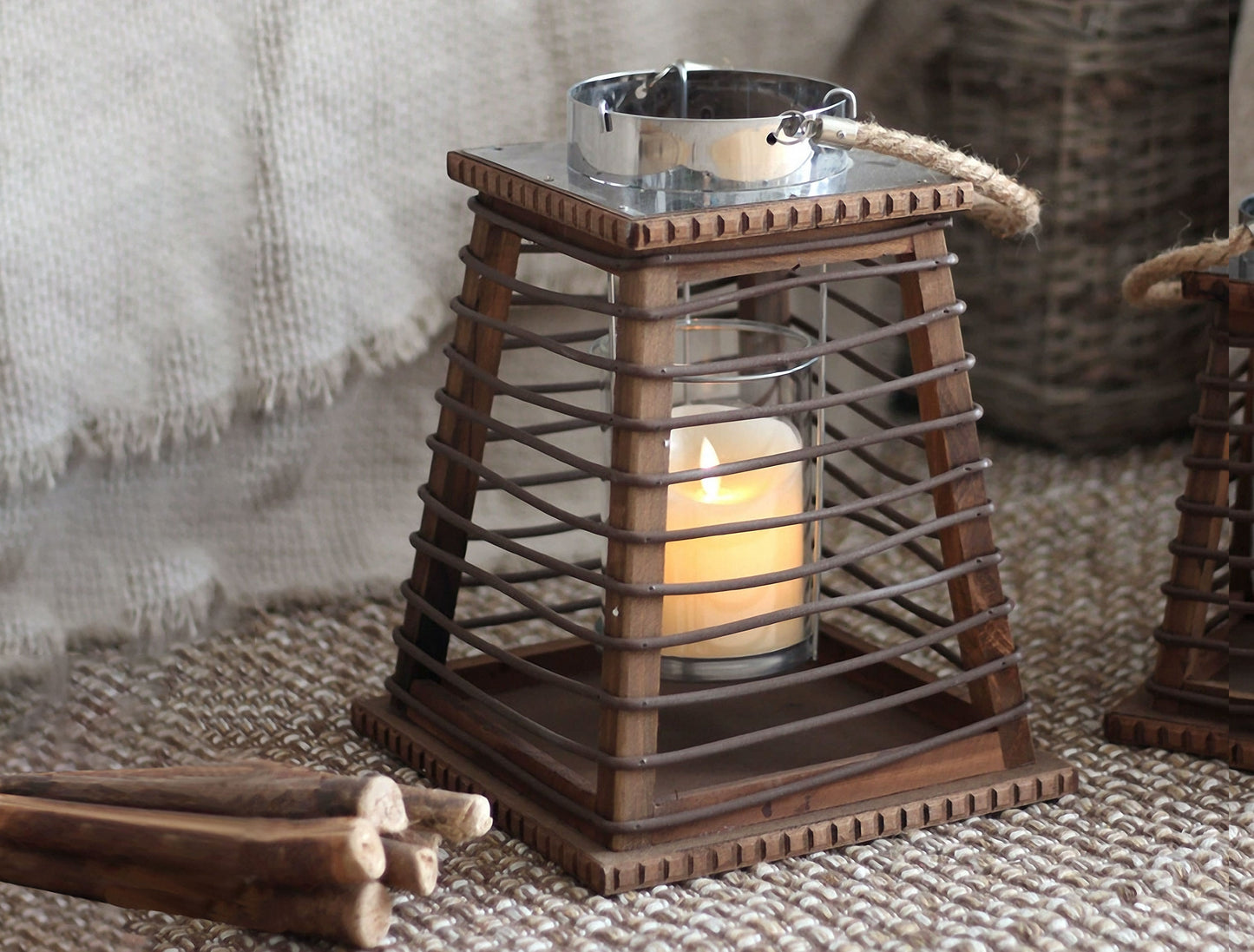Handwoven Straw Lantern - Boho Home Decor or Outdoor Lighting