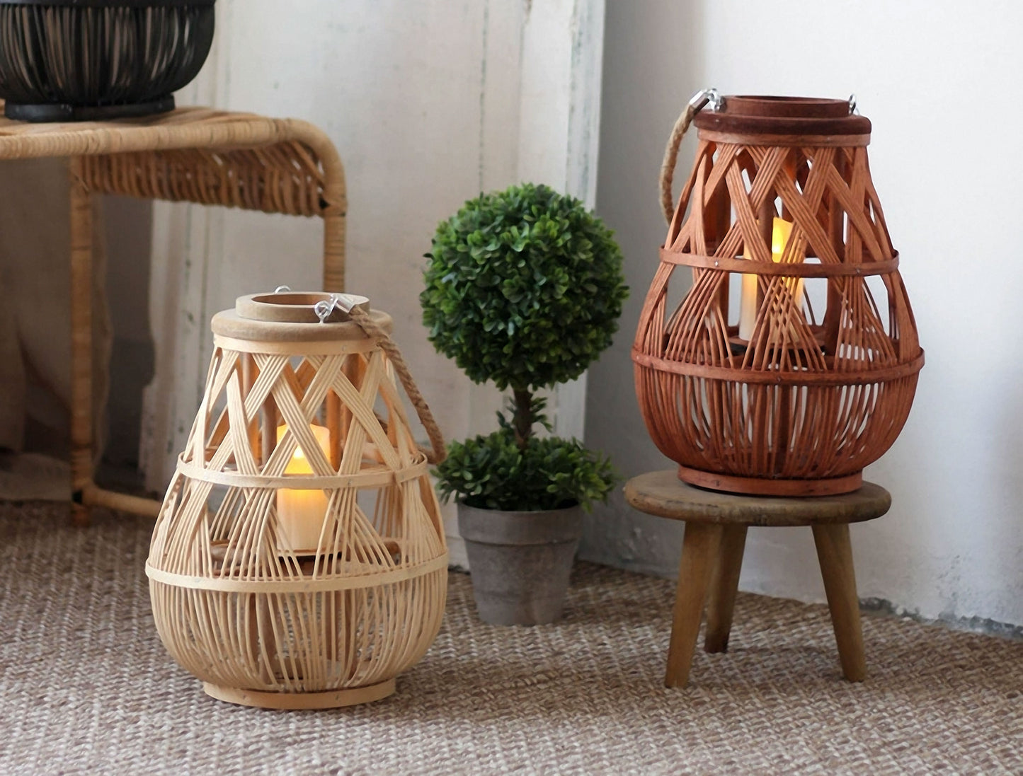 Handwoven Straw Lantern - Boho Home Decor or Outdoor Lighting