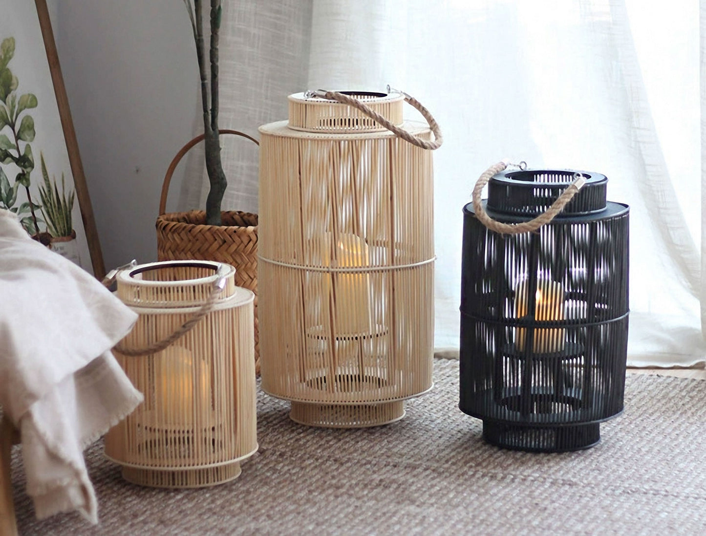 Handwoven Straw Lantern - Boho Home Decor or Outdoor Lighting