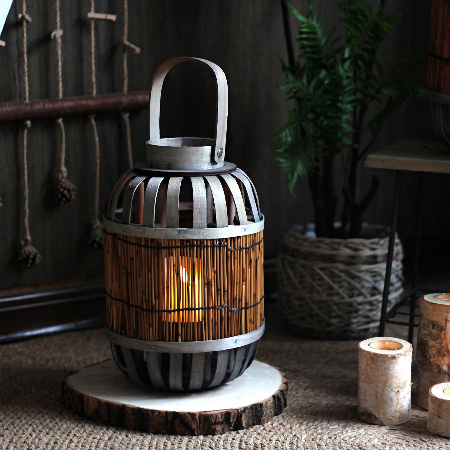 Handwoven Straw Lantern - Boho Home Decor or Outdoor Lighting