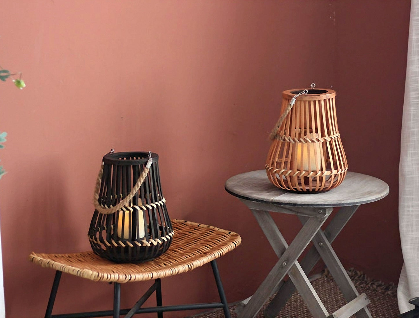 Handwoven Straw Lantern - Boho Home Decor or Outdoor Lighting