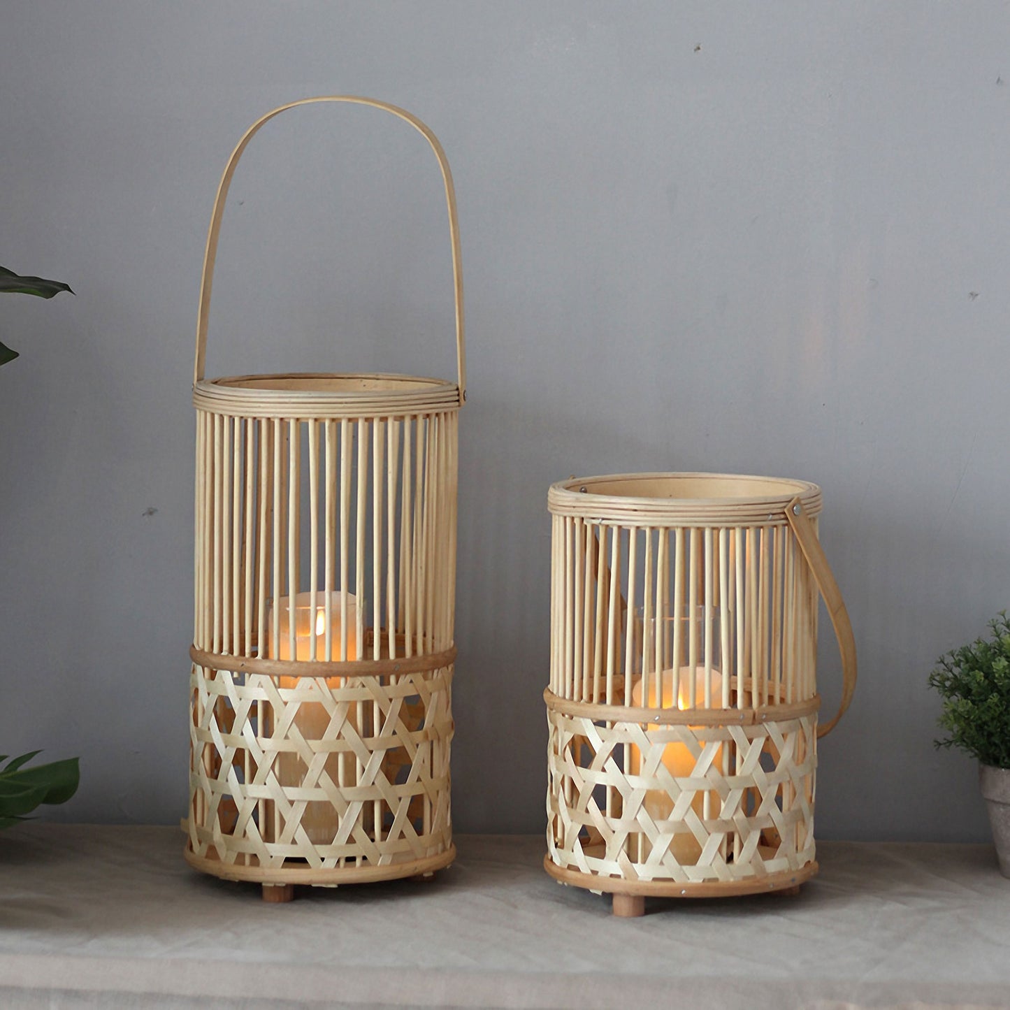 Handwoven Straw Lantern - Boho Home Decor or Outdoor Lighting