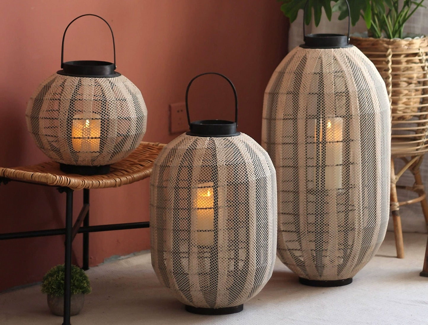 Handwoven Straw Lantern - Boho Home Decor or Outdoor Lighting